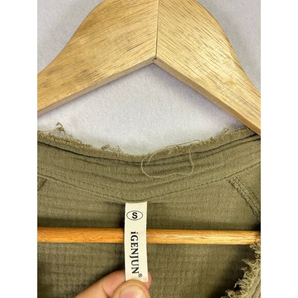 Igenjun Woman's Green Peasant Botton Down Top - Size‎ Small Bobo Casual - Picture 6 of 12